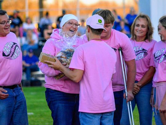 Long-time teacher and coach Jackie Rahmig was honored by the Bridgeport Bulldog family at the final football game of the season on Friday
